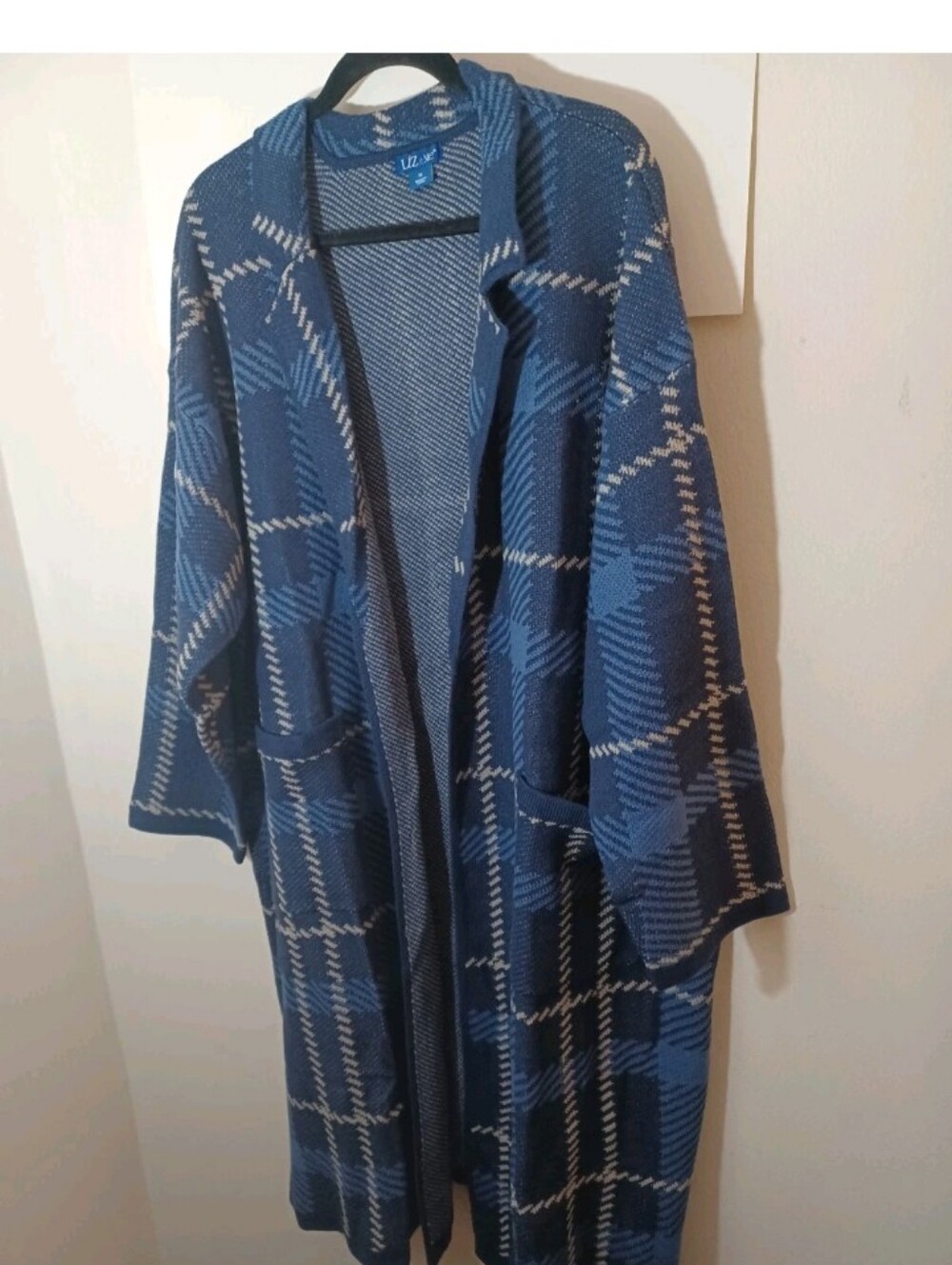 Liz & Me Blue Plaid Open-Front Cardigan
